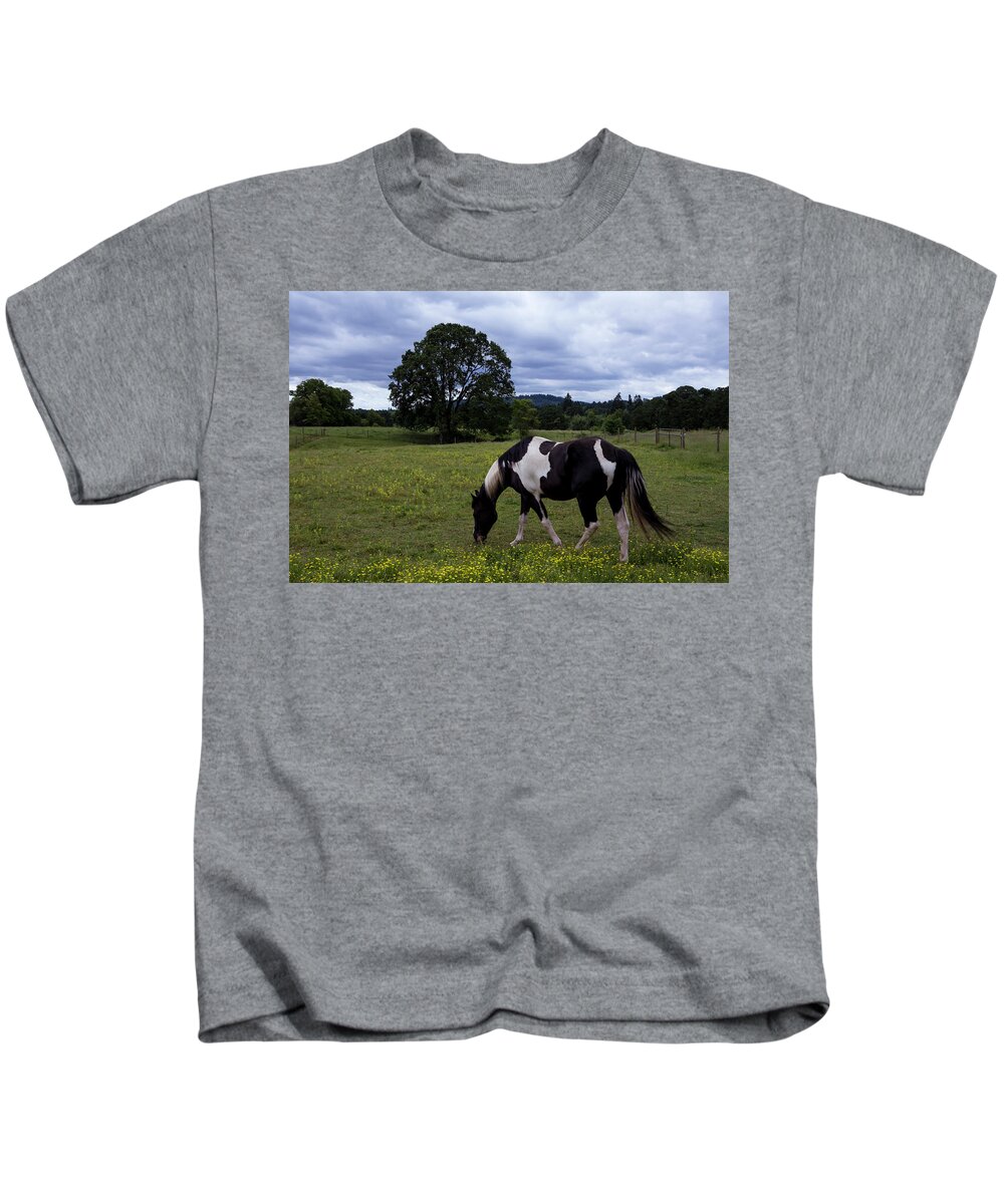 Horses Kids T-Shirt featuring the photograph Out to Pasture by Steven Clark