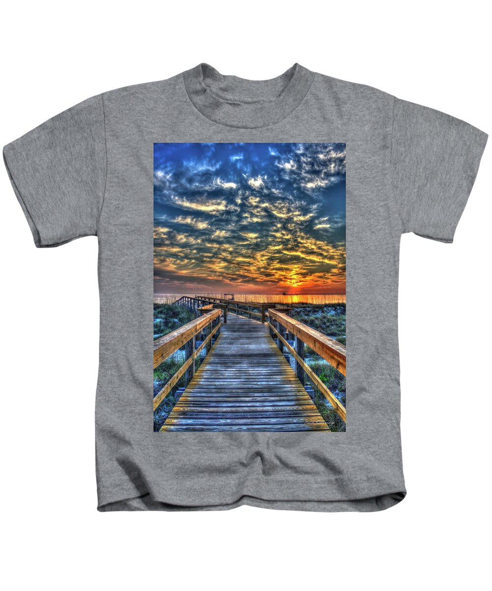 Reid Callaway Sunrise Tybee Island Kids T-Shirt featuring the photograph Tybee Island GA Walkway To The Sea Sunrise Seascape Art by Reid Callaway