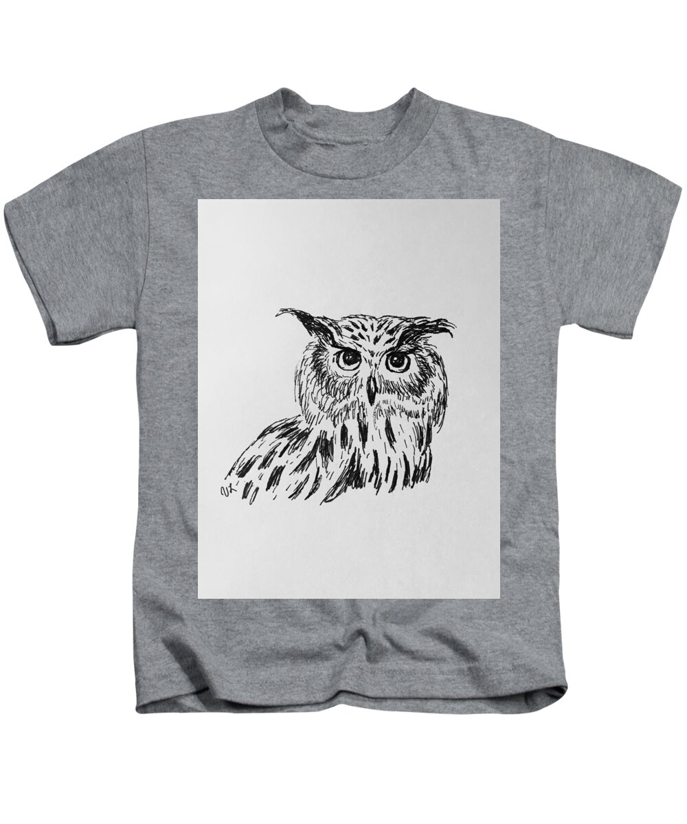 Owl Kids T-Shirt featuring the drawing Owl Study 2 by Victoria Lakes