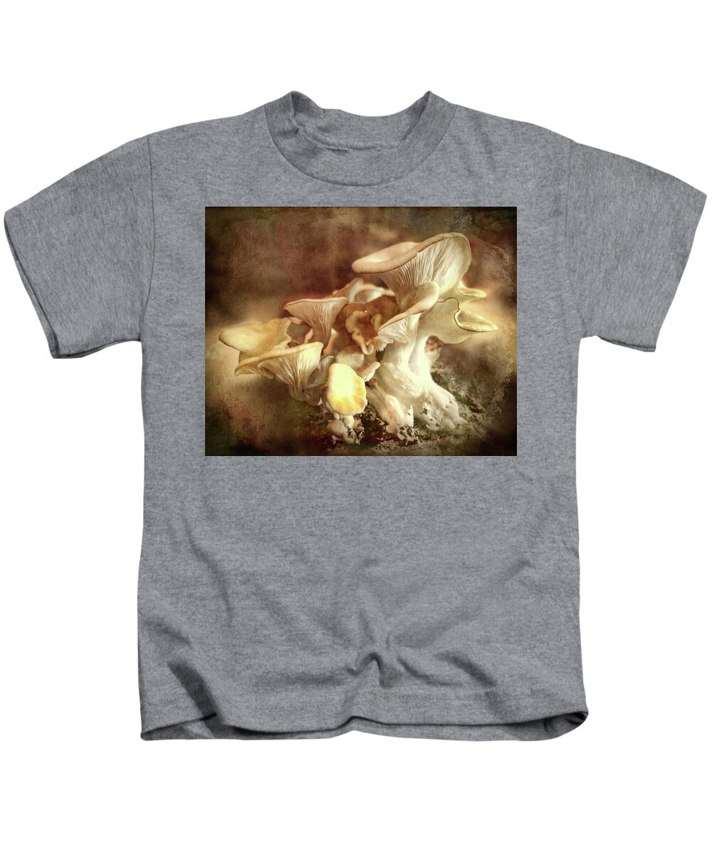 Mushrooms Kids T-Shirt featuring the digital art Oyster Mushrooms by Cindy Collier Harris