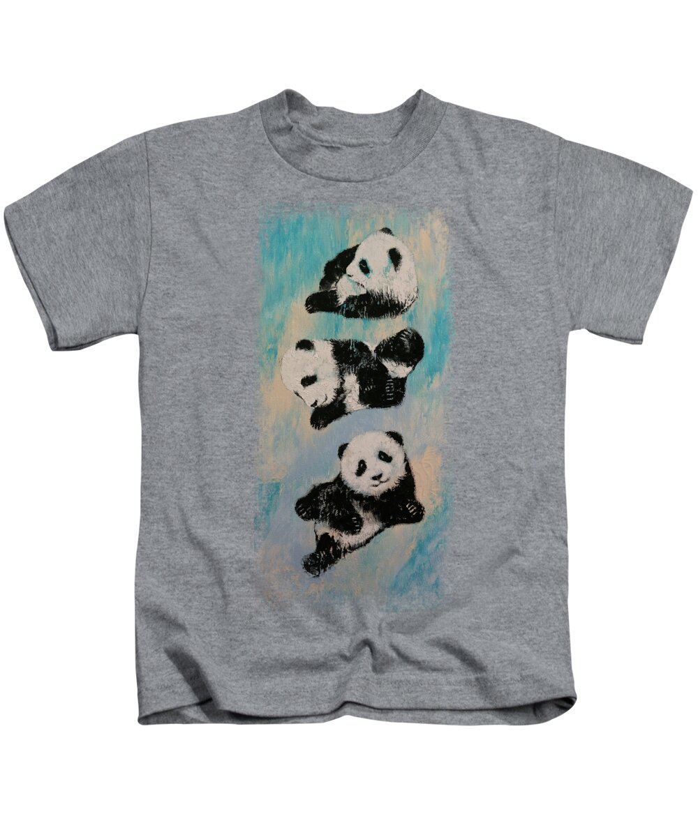 Children Kids T-Shirt featuring the painting Panda Karate by Michael Creese