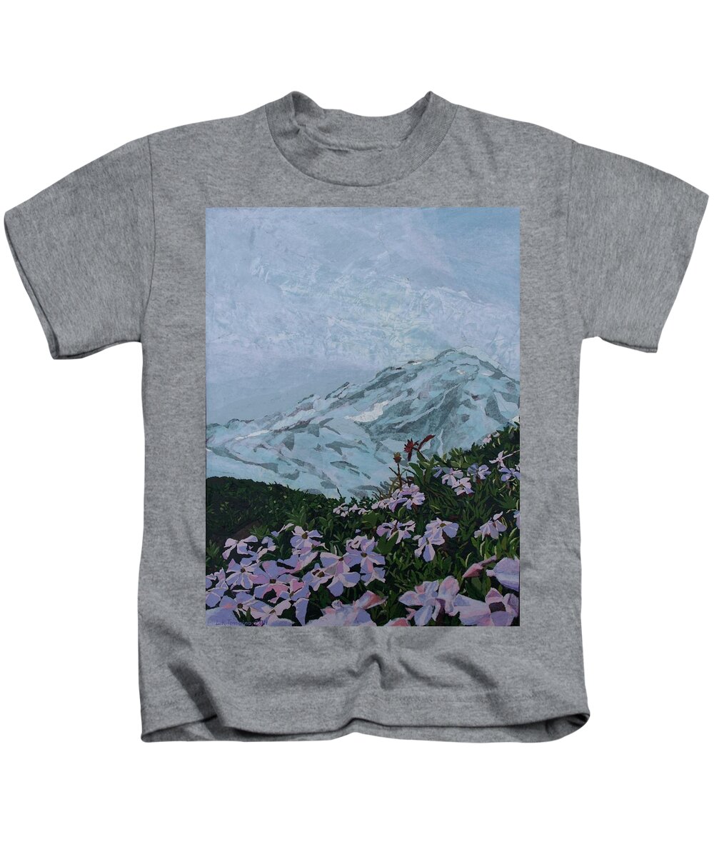 Landscape Kids T-Shirt featuring the painting Paradise Mount Rainier by Leah Tomaino