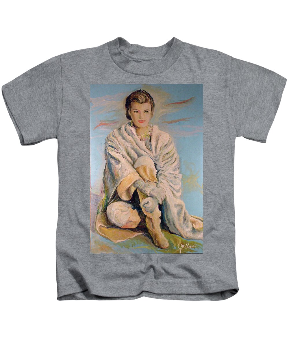 Oil Painting Kids T-Shirt featuring the painting Paulina Porizkova by Jean-Marc Robert