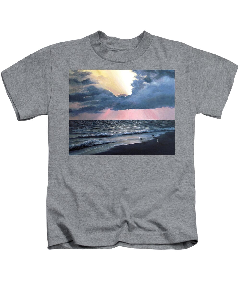 Sea Kids T-Shirt featuring the painting Peaceful Beach Memories Sea View 246 by Lucie Dumas