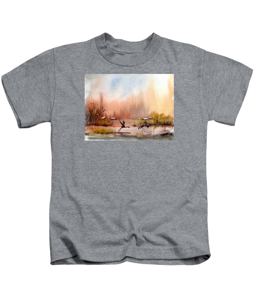 Serenity Kids T-Shirt featuring the painting Peaceful evening by Katerina Kovatcheva