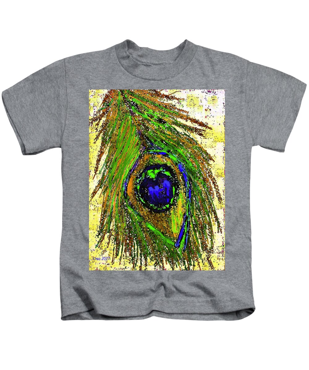 Peacock Feather Kids T-Shirt featuring the digital art Peacock feather by Uma Krishnamoorthy