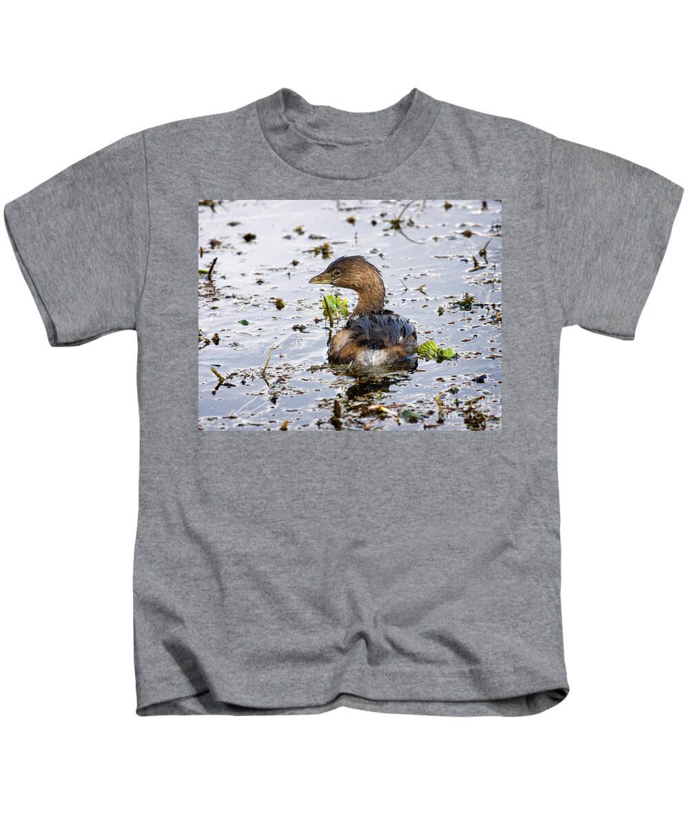 Bird Kids T-Shirt featuring the photograph Pied billed grebe by Louise Heusinkveld