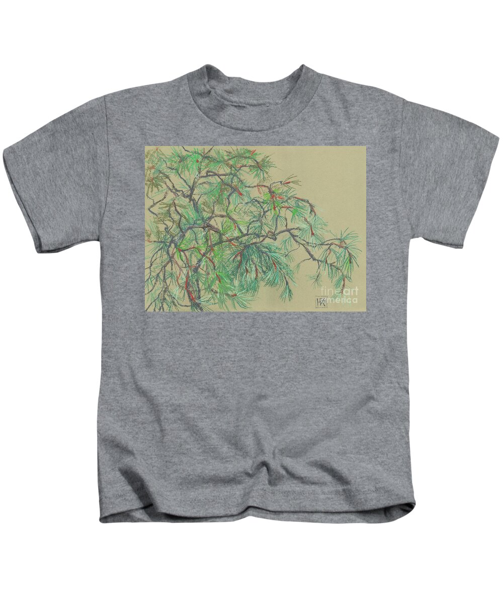 Pine Kids T-Shirt featuring the drawing Pine-tree by Julia Khoroshikh