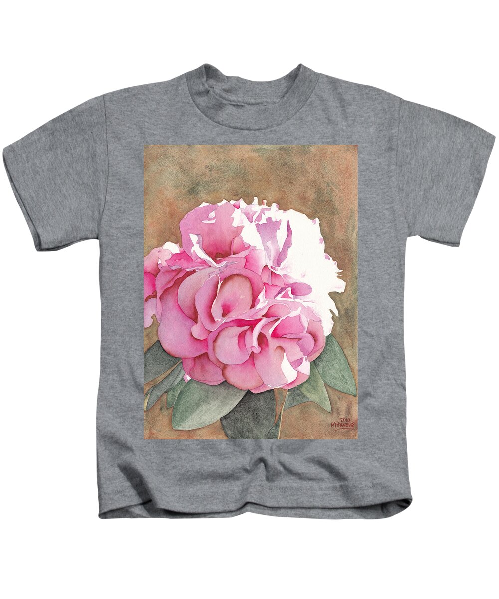 Pink Kids T-Shirt featuring the painting Pink Azalea by Ken Powers