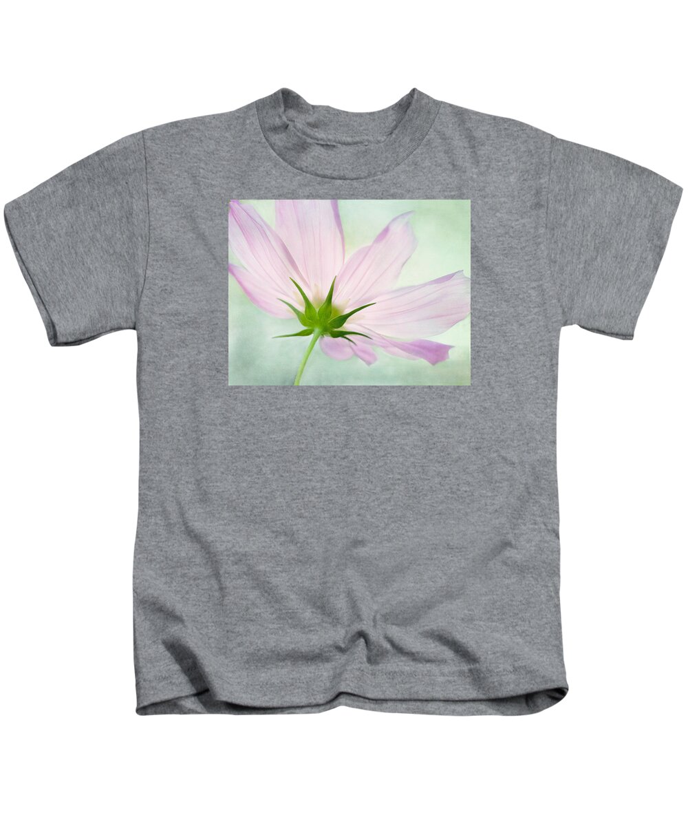 Pink Cosmos Flower Kids T-Shirt featuring the mixed media Pink Petals by Marina Kojukhova