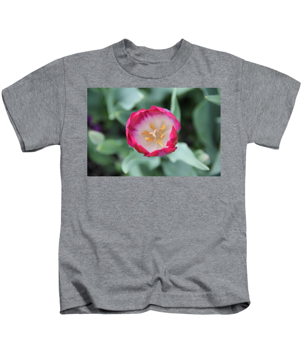 Tulip Kids T-Shirt featuring the photograph Pink Tulip Top View by Allen Nice-Webb