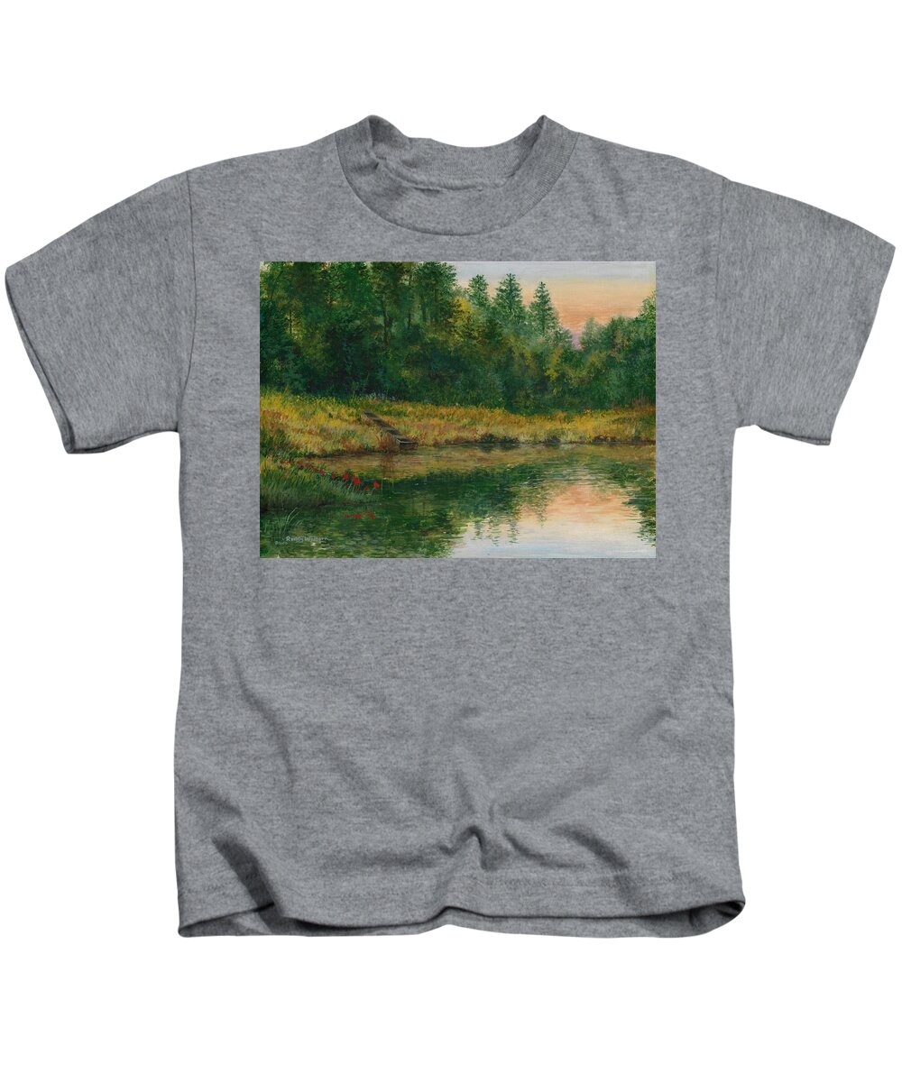 Texas Kids T-Shirt featuring the painting Pond with Spider Lilies by Randy Welborn