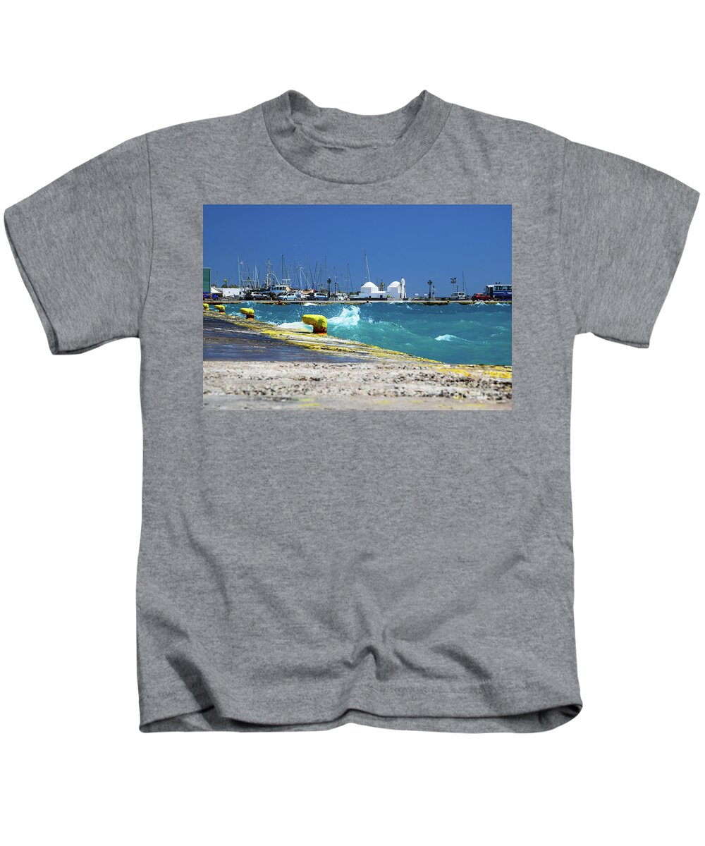 Aegina Kids T-Shirt featuring the photograph Port of Aegina and St. Nicholas Church by Camelia C