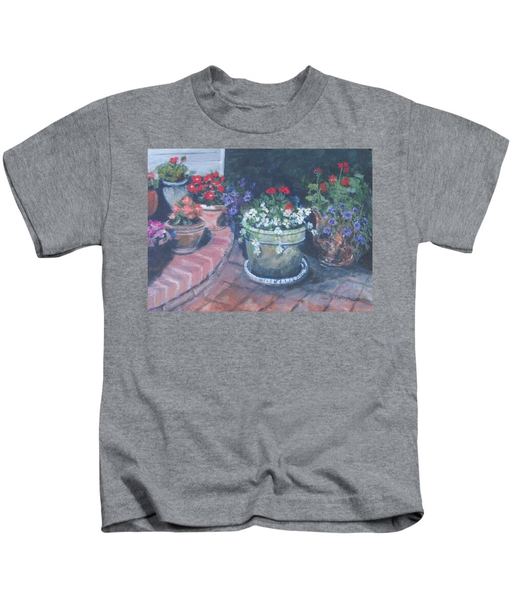 Flowers Kids T-Shirt featuring the painting Potted Flowers by Paula Pagliughi