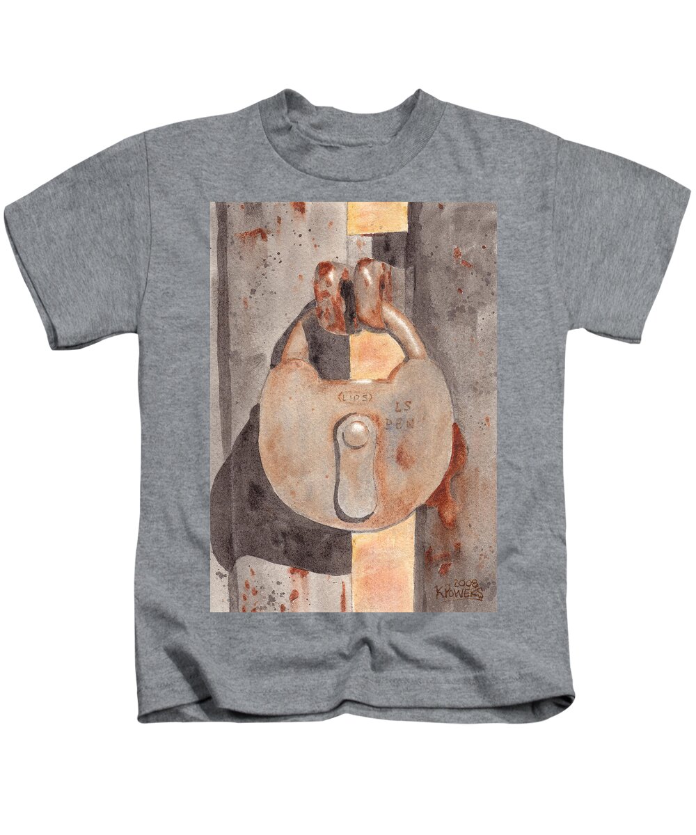 Lock Kids T-Shirt featuring the painting Prison Lock by Ken Powers