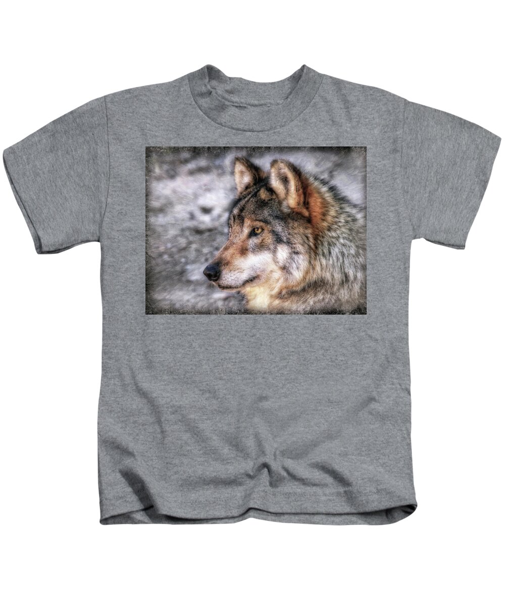 Mexican Grey Wolf Kids T-Shirt featuring the photograph Profiling by Elaine Malott