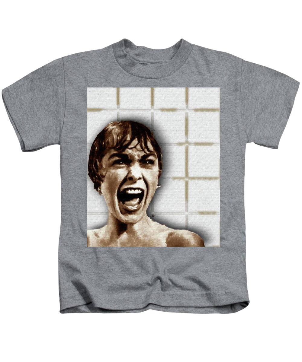 Janet Leigh Kids T-Shirt featuring the painting Psycho by Alfred Hitchcock, with Janet Leigh Shower Scene V Color by Tony Rubino