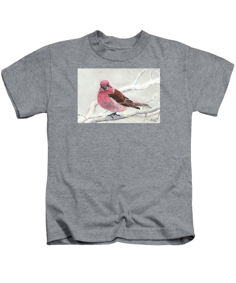 Bird Kids T-Shirt featuring the painting Purple Finch by Lynn Quinn