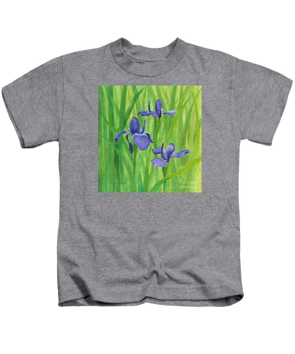 Iris Kids T-Shirt featuring the painting Purple Iris by Phyllis Howard