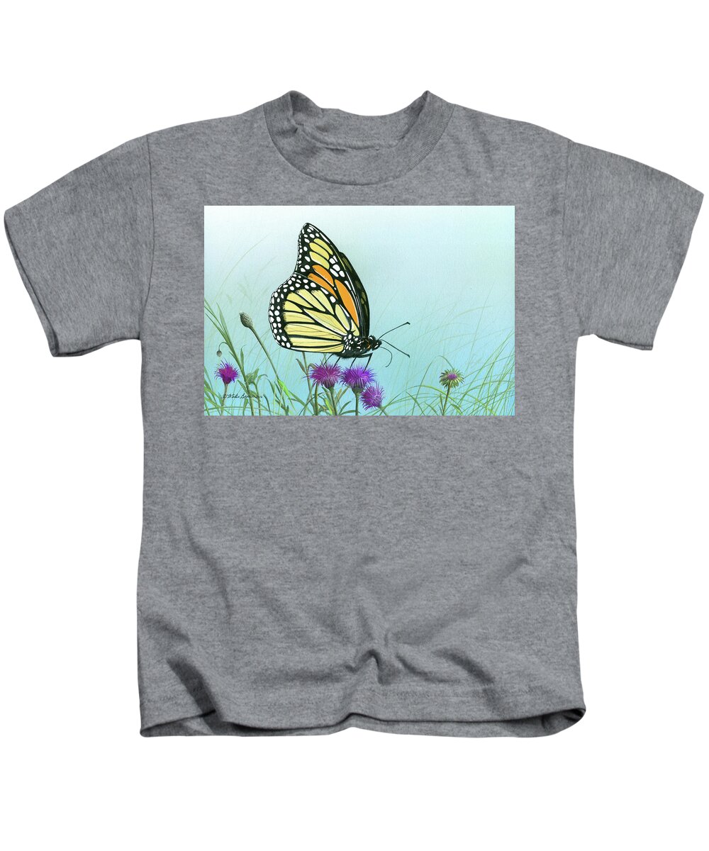 Monarch Butterfly Kids T-Shirt featuring the painting Purple Passion by Mike Brown