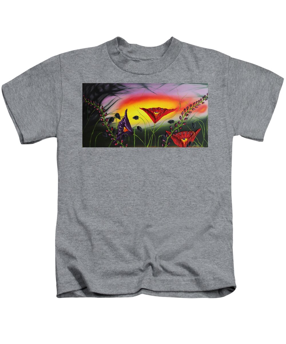  Kids T-Shirt featuring the painting Purple Sunset Poppies #1 by James Dunbar