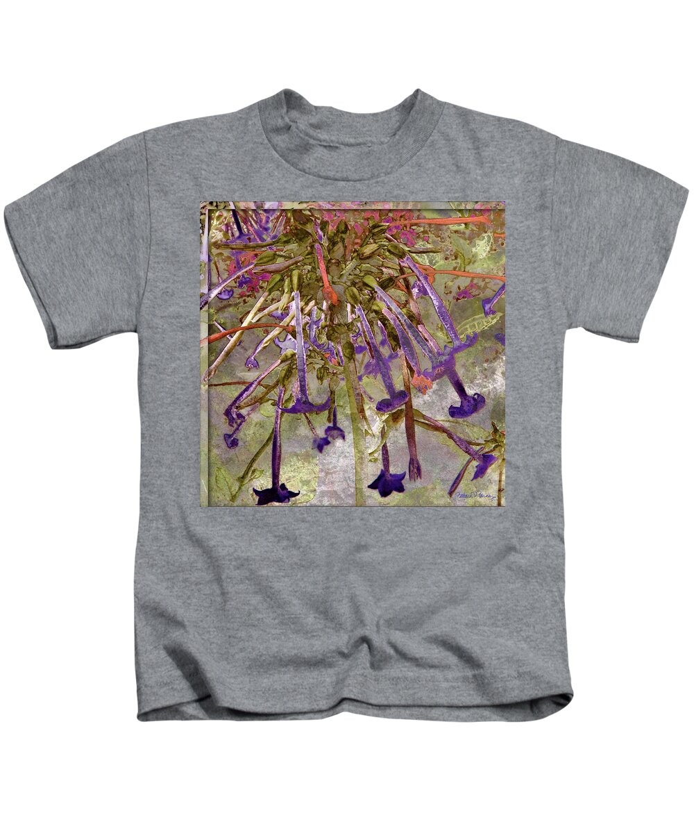 Floral Kids T-Shirt featuring the digital art Purple Trumpets by Barbara Berney