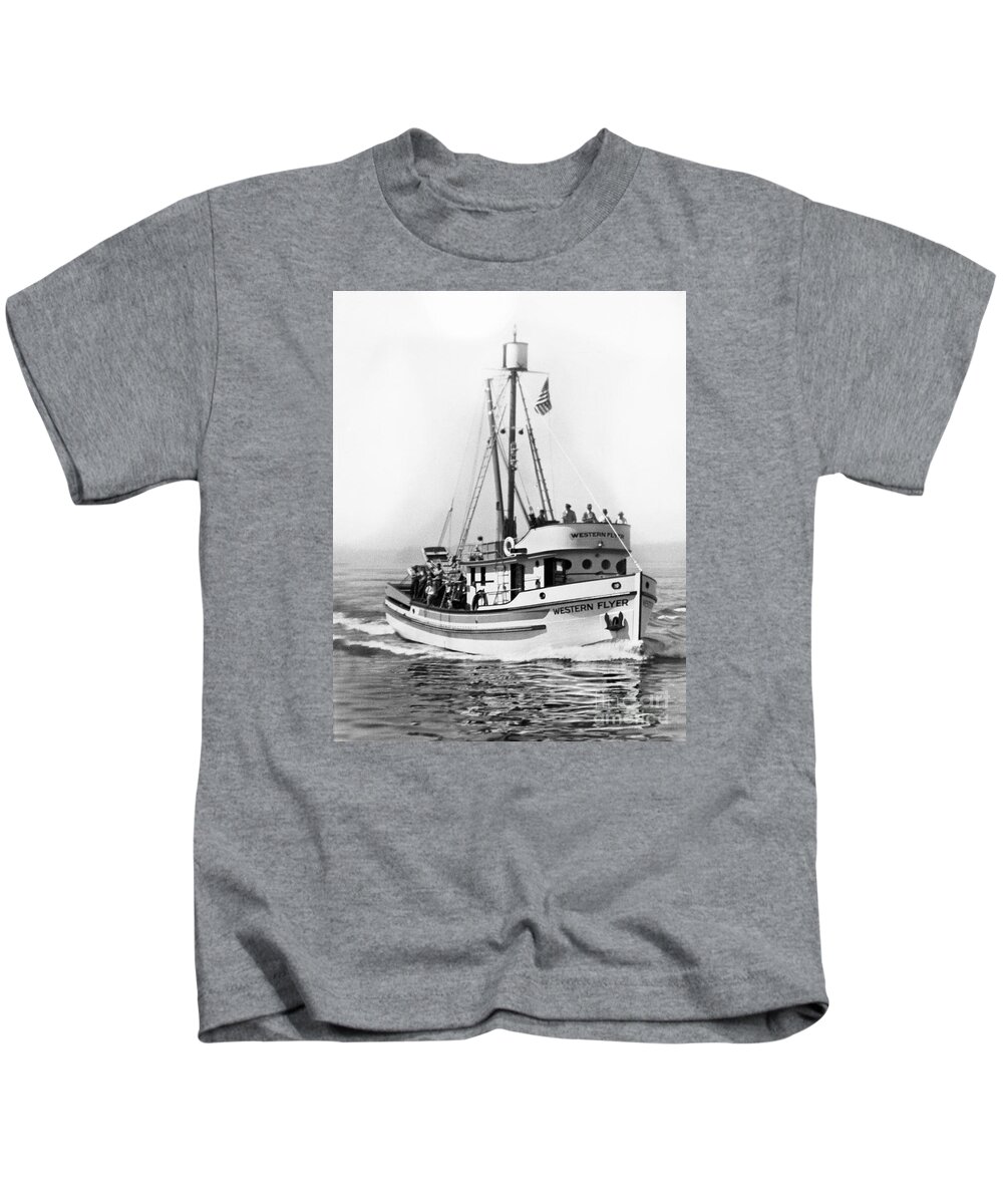 Purse Seiner Kids T-Shirt featuring the photograph Purse Seiner Western Flyer on her sea trials Washington 1937 by Monterey County Historical Society
