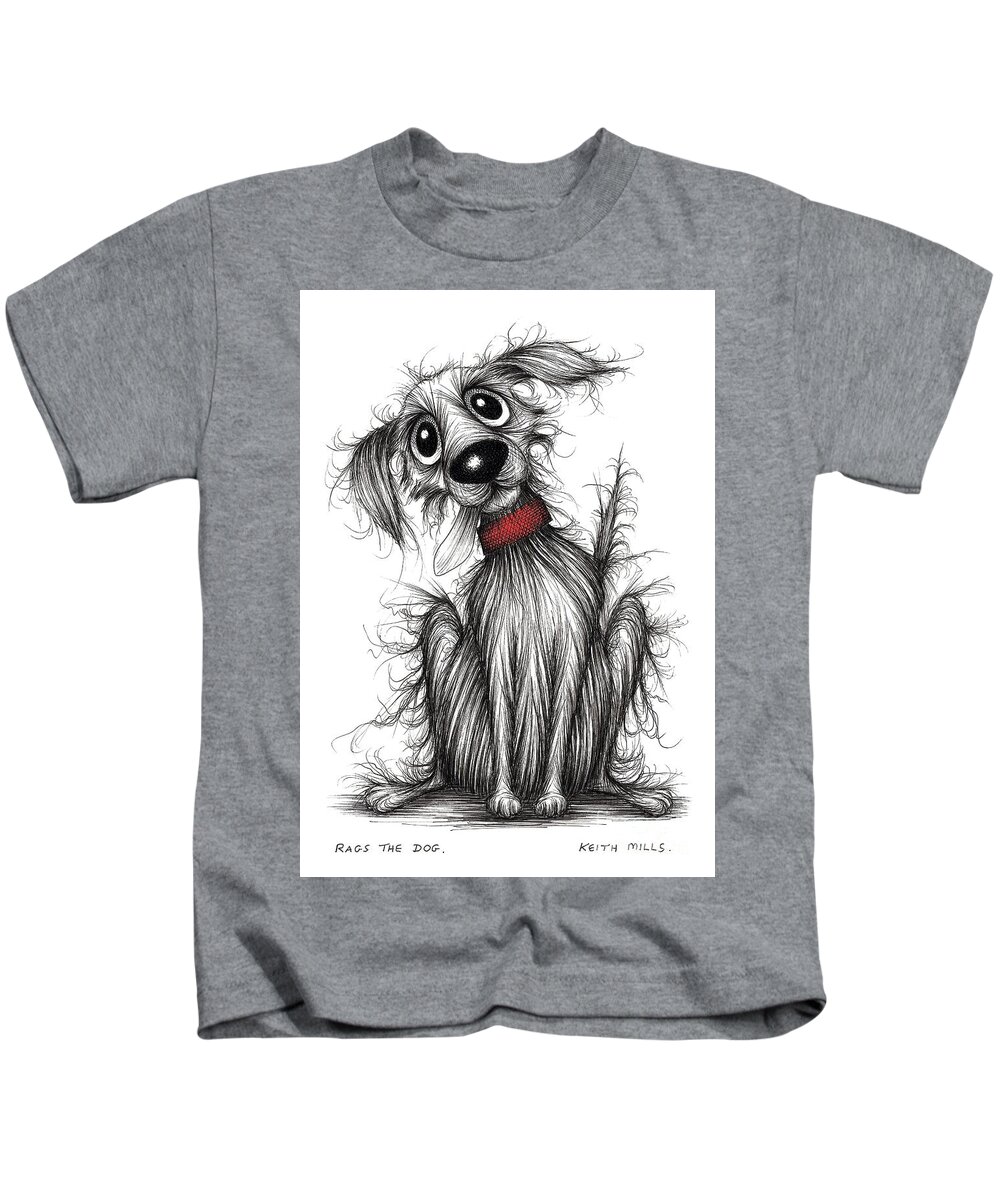 Dog Kids T-Shirt featuring the drawing Rags the dog by Keith Mills