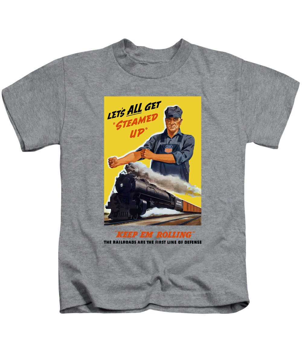 Trains Kids T-Shirt featuring the painting Railroads Are The First Line Of Defense by War Is Hell Store