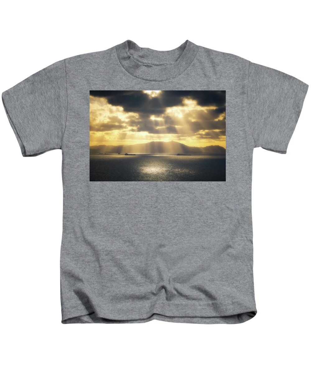 Shipping Kids T-Shirt featuring the photograph Rain of Light by Mikel Martinez de Osaba
