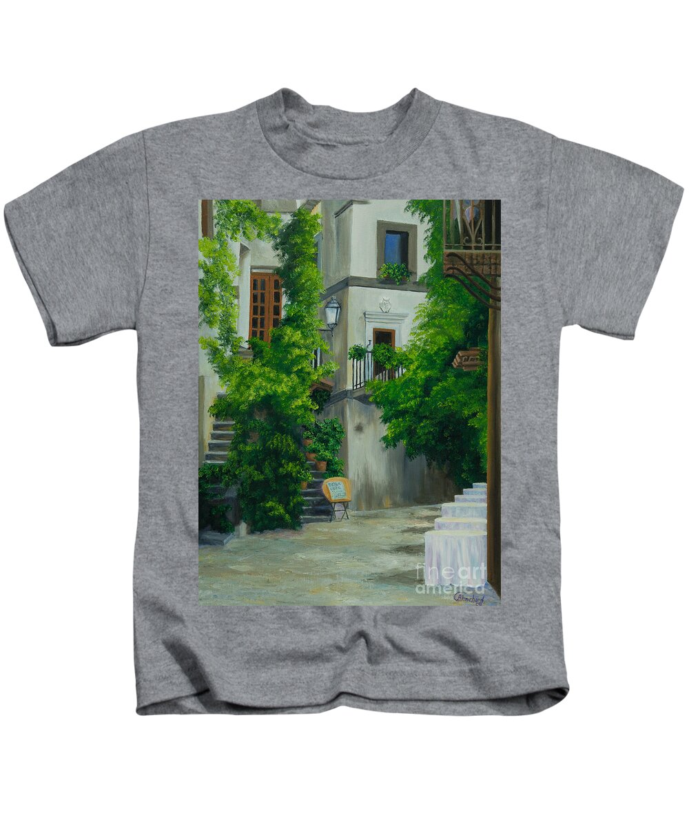 Italy Street Painting Kids T-Shirt featuring the painting Ready for Business by Charlotte Blanchard