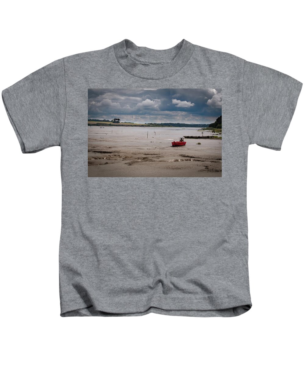Boat Kids T-Shirt featuring the photograph Red Boat on the Mud by Geoff Smith