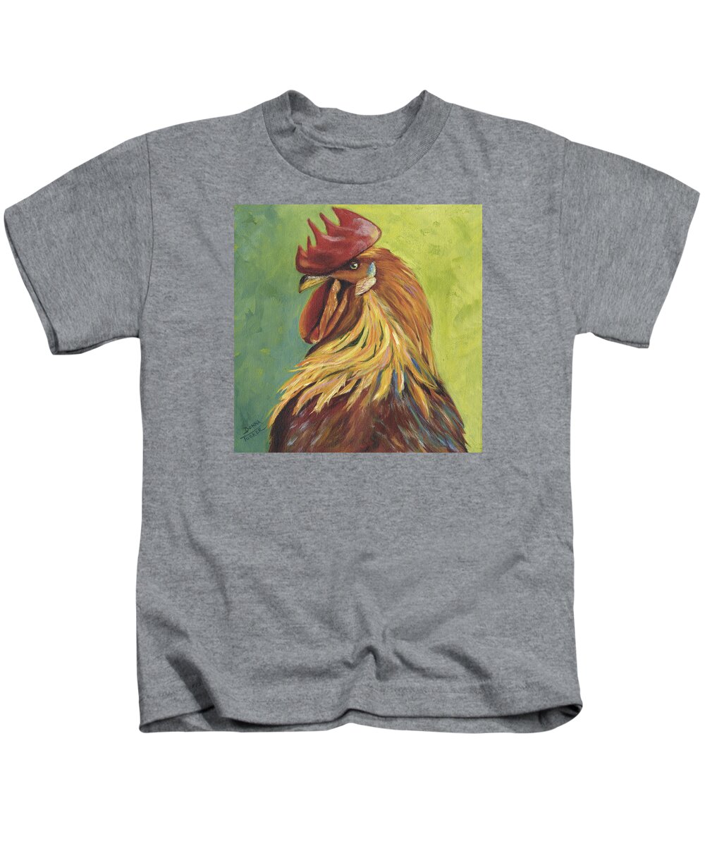 Rooster Kids T-Shirt featuring the painting Red Rooster Portrait by Donna Tucker