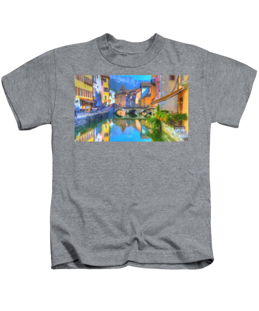 The Lovely French Riviera Village Of Eze (pronounced Eza) Kids T-Shirt featuring the painting Reflections of Eze by Chris Armytage