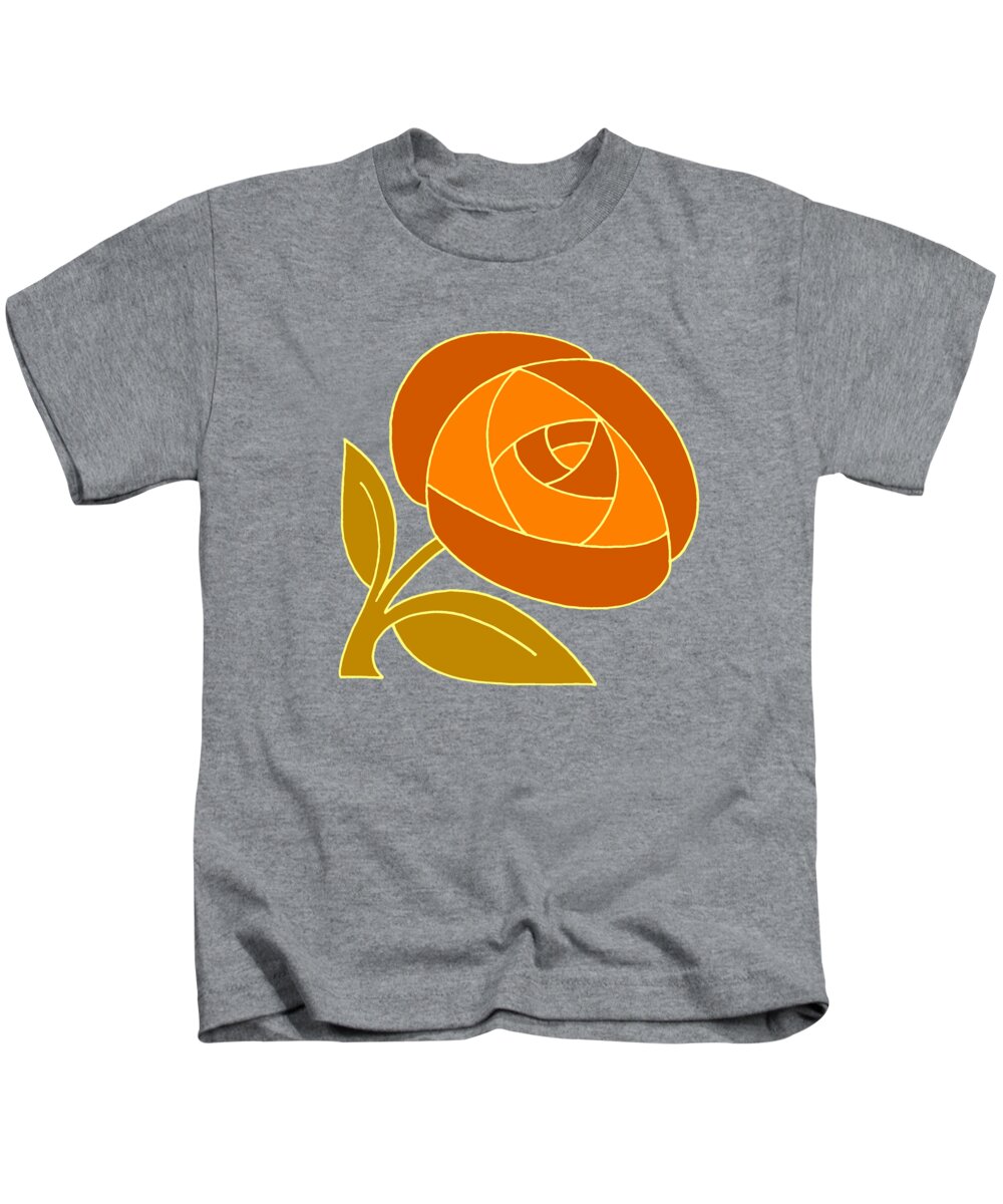Rose Kids T-Shirt featuring the drawing Retro Seventies style rose flower orange by Heidi De Leeuw
