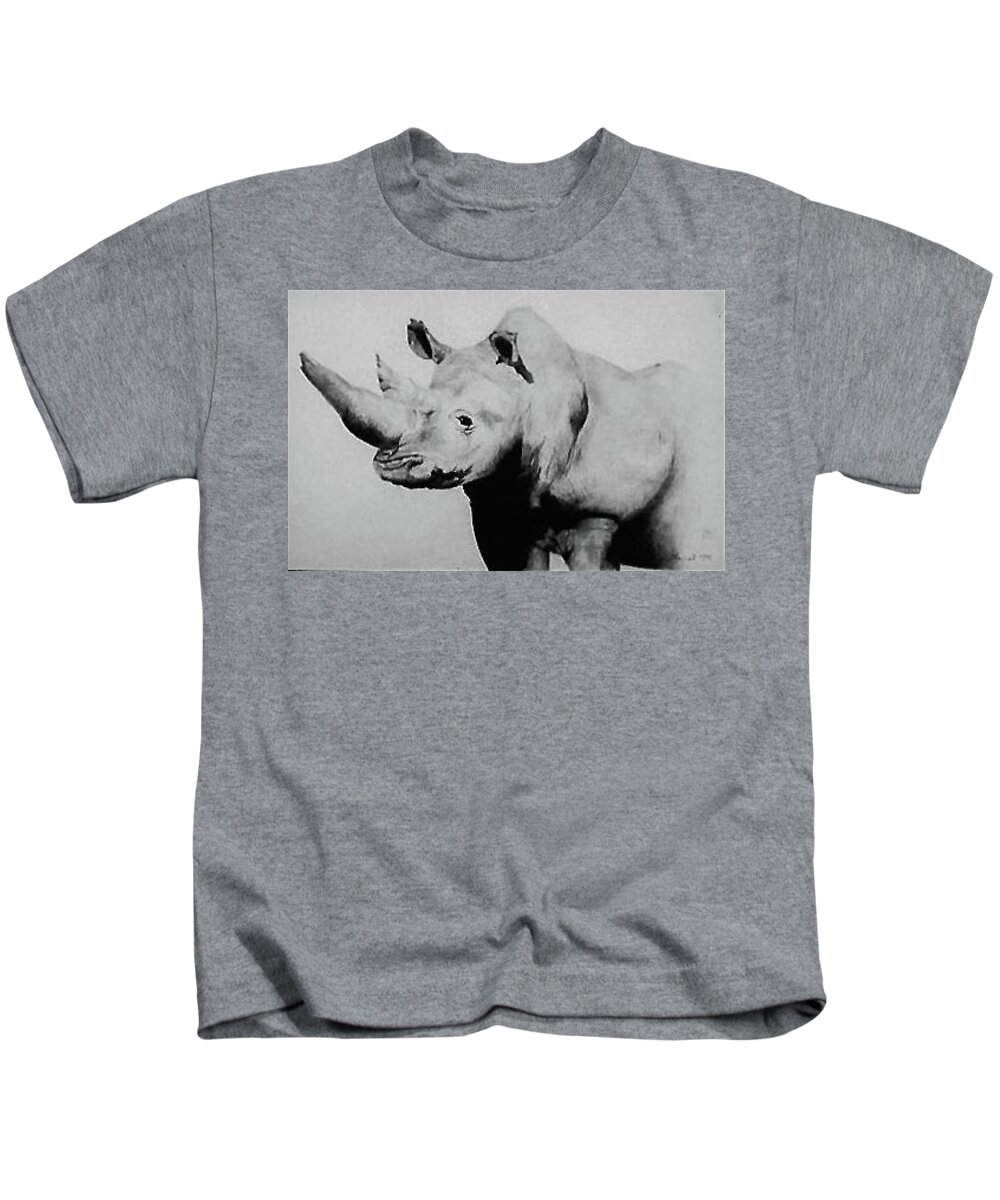 Animal Kids T-Shirt featuring the drawing Rhino by Leizel Grant