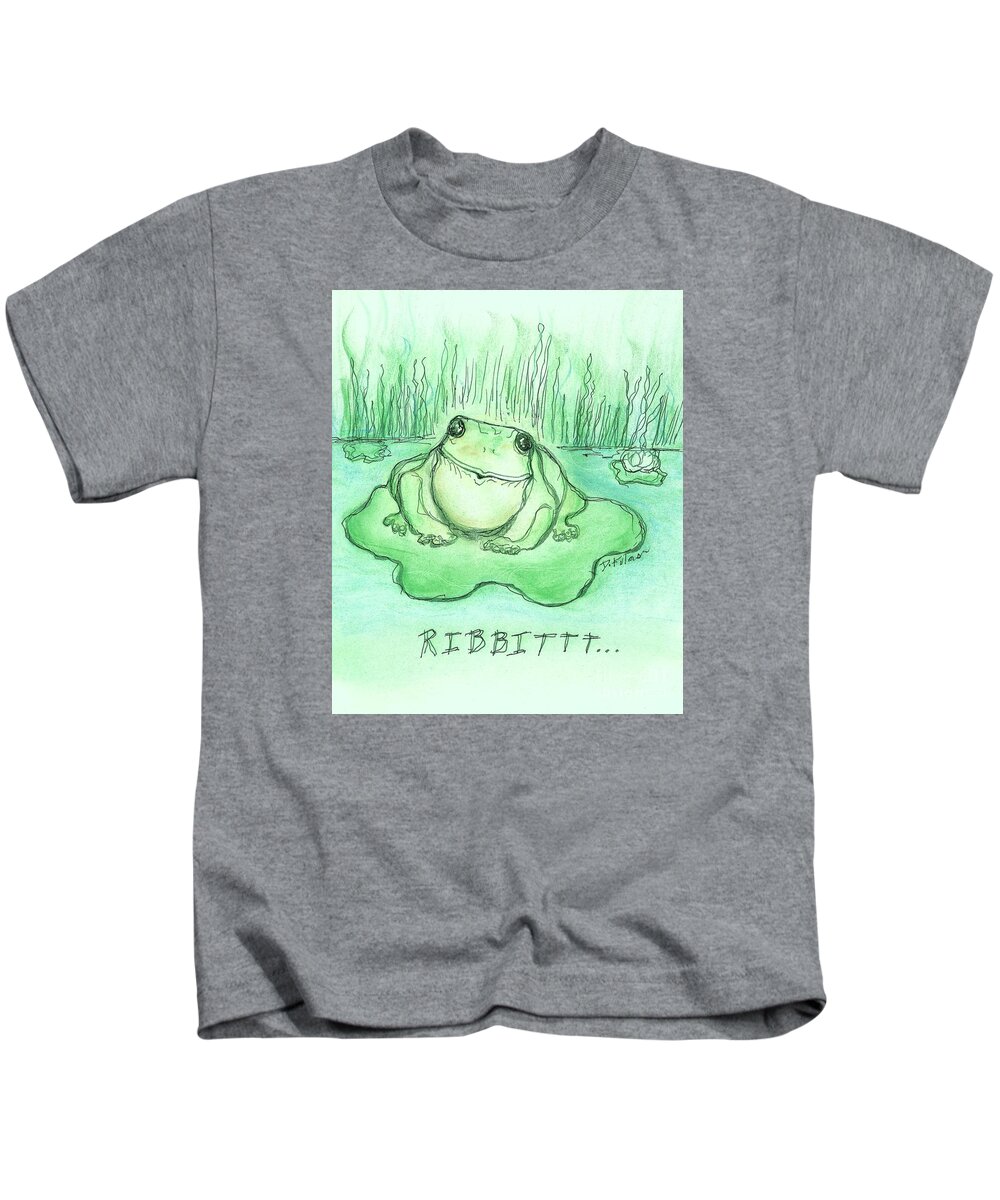 Frog Kids T-Shirt featuring the drawing Ribbittt.... by Denise F Fulmer