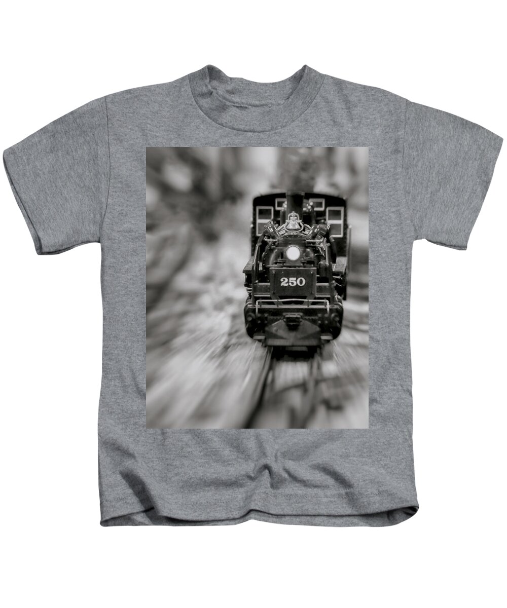 Trains Kids T-Shirt featuring the photograph Riding The Railways by Elaine Malott