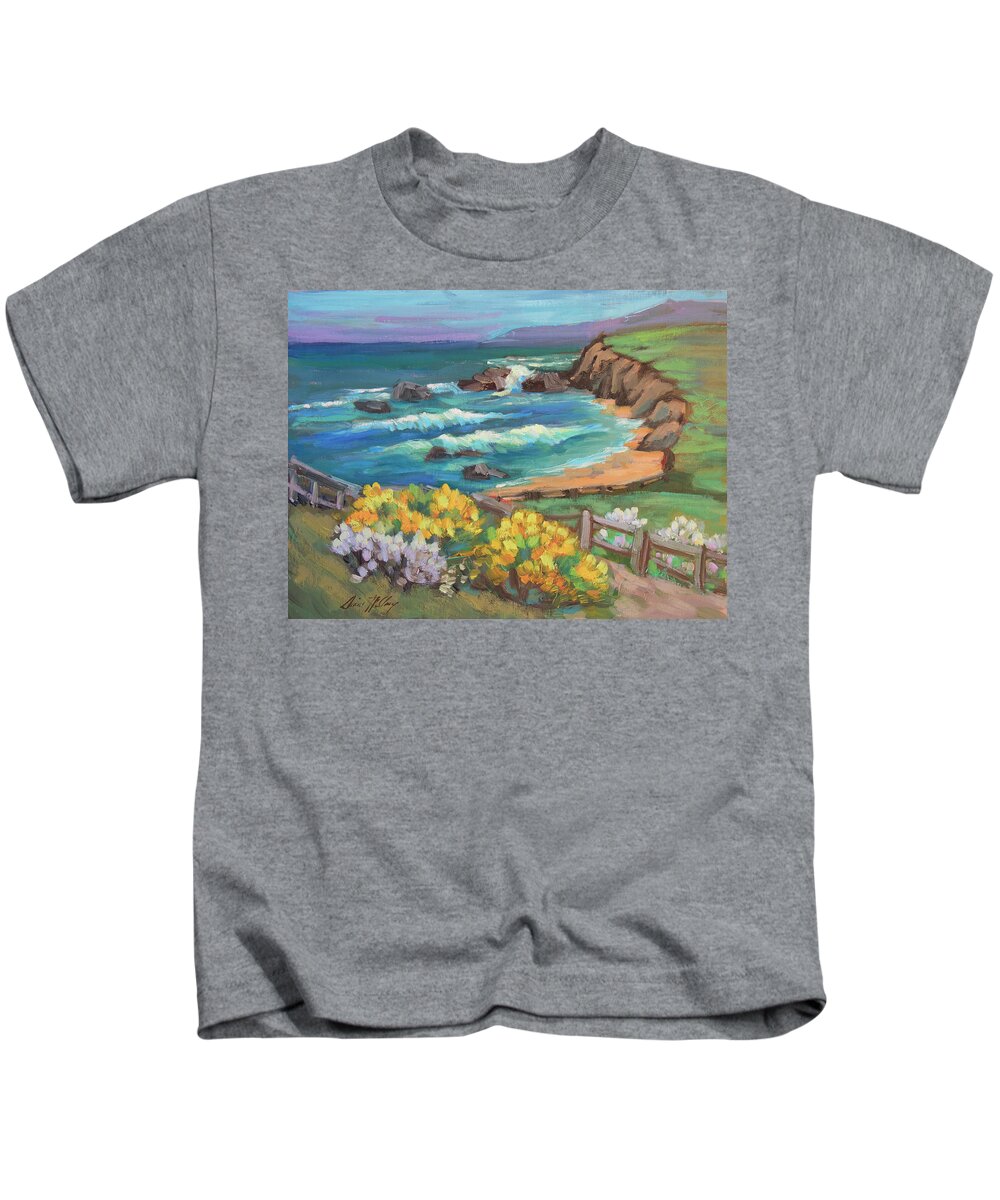 Half Moon Bay Kids T-Shirt featuring the painting Ritz Carlton at Half Moon Bay by Diane McClary