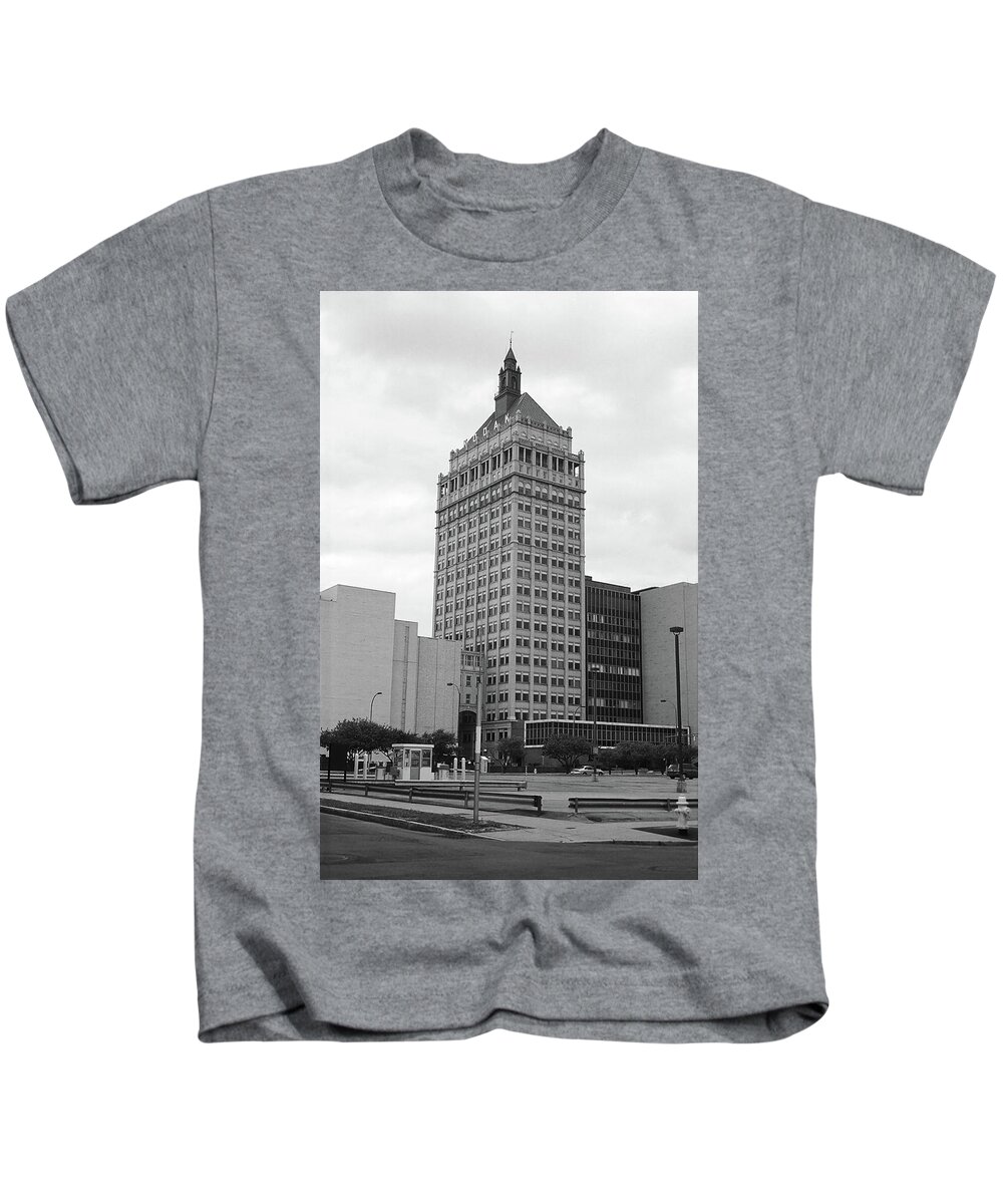 America Kids T-Shirt featuring the photograph Rochester, NY - Kodak Building 2005 BW by Frank Romeo