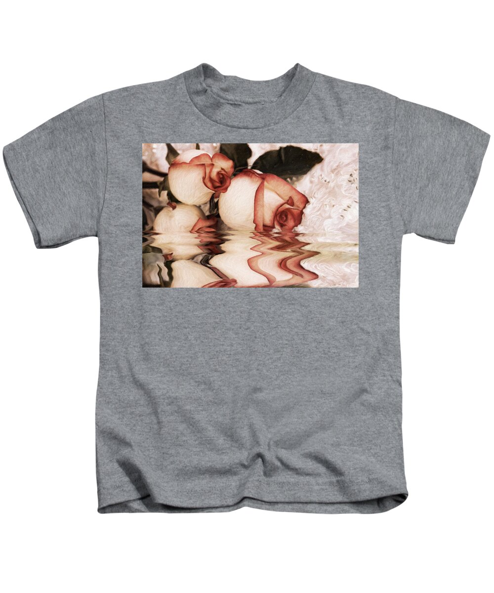 Romancing The Rose-roses Kids T-Shirt featuring the mixed media Romancing The Rose by Georgiana Romanovna