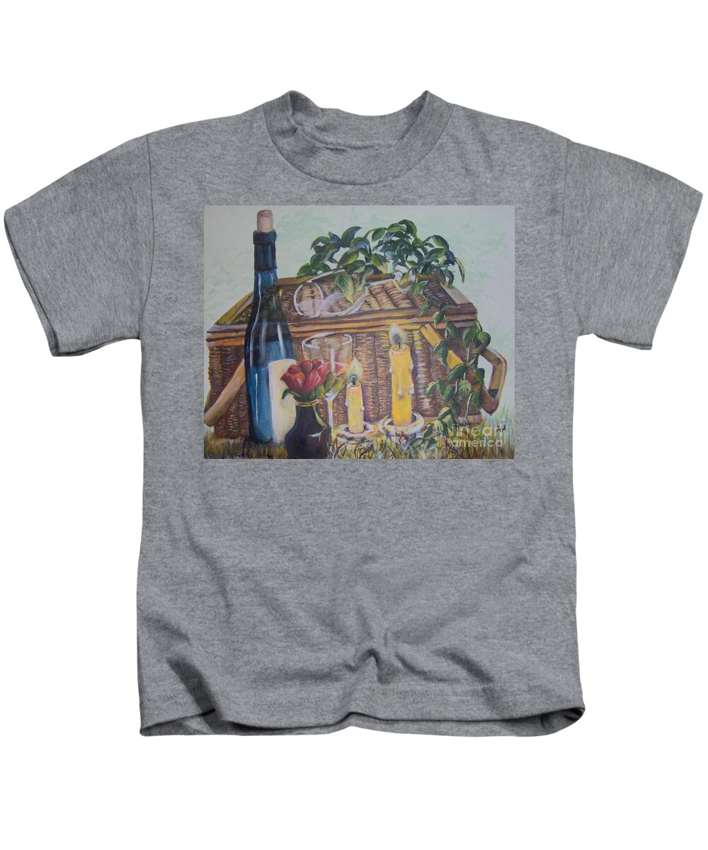 Picnic Kids T-Shirt featuring the painting Romantic Picnic by Saundra Johnson