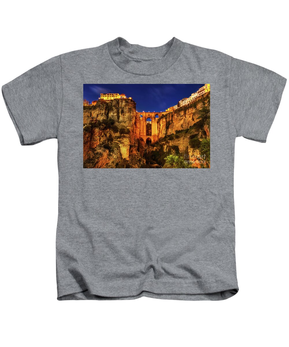 Spain Kids T-Shirt featuring the photograph Ronda by night by Benny Marty