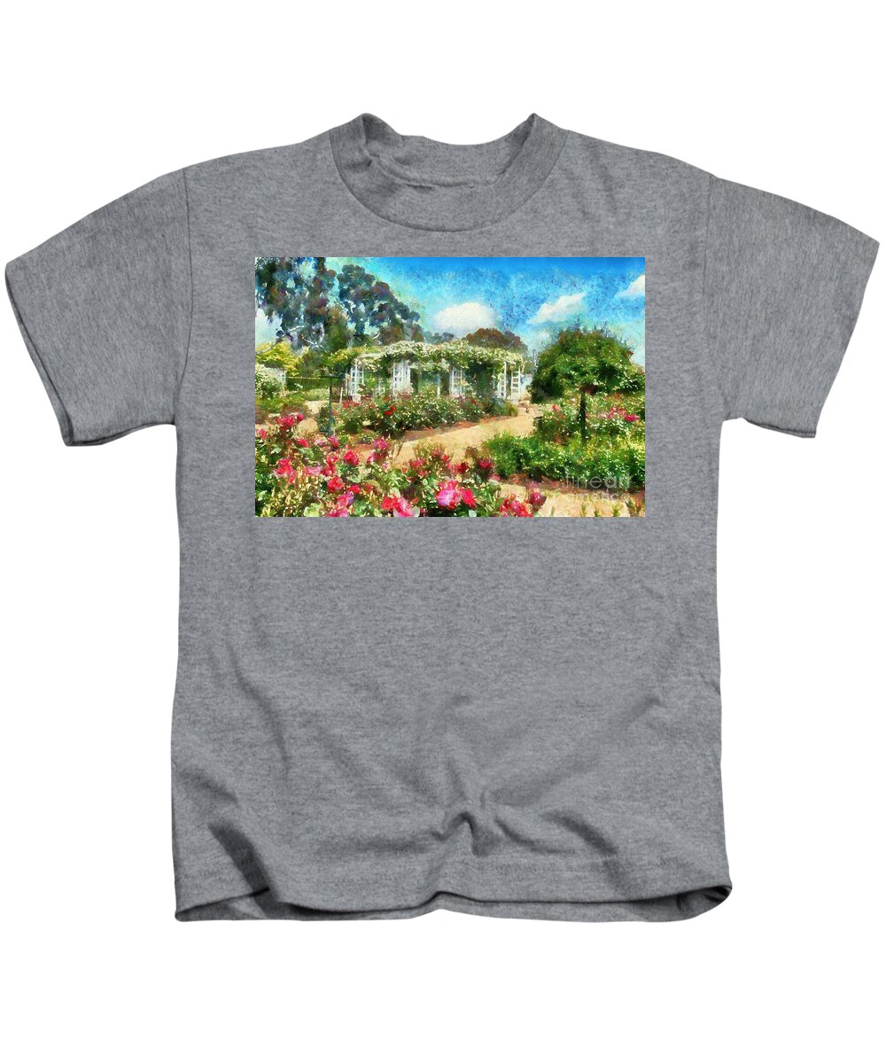 Rose Garden Kids T-Shirt featuring the digital art Rose Garden by Fran Woods