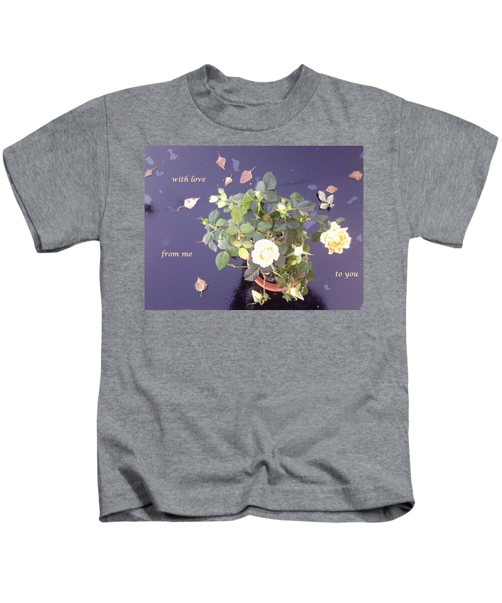 Rose Kids T-Shirt featuring the photograph Rose on Glass Table with Loving Wishes by Julia Woodman