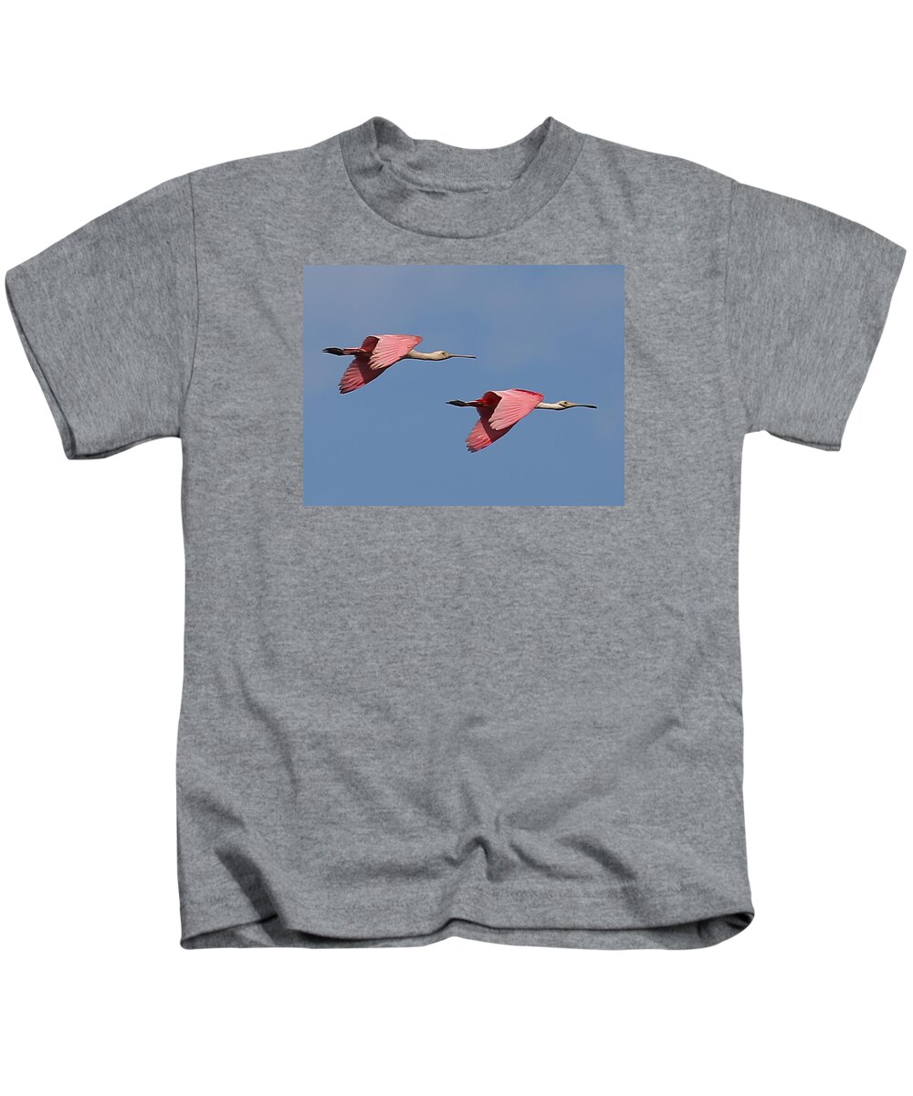 Pink Kids T-Shirt featuring the photograph Roseate Spoonbills by Dart Humeston