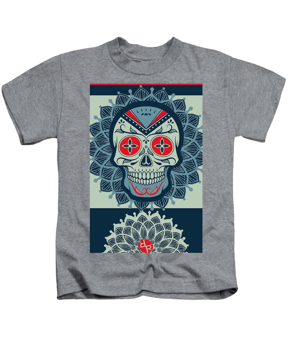 Skull Kids T-Shirt featuring the painting Rubino Rise Skull Reb Blue by Tony Rubino