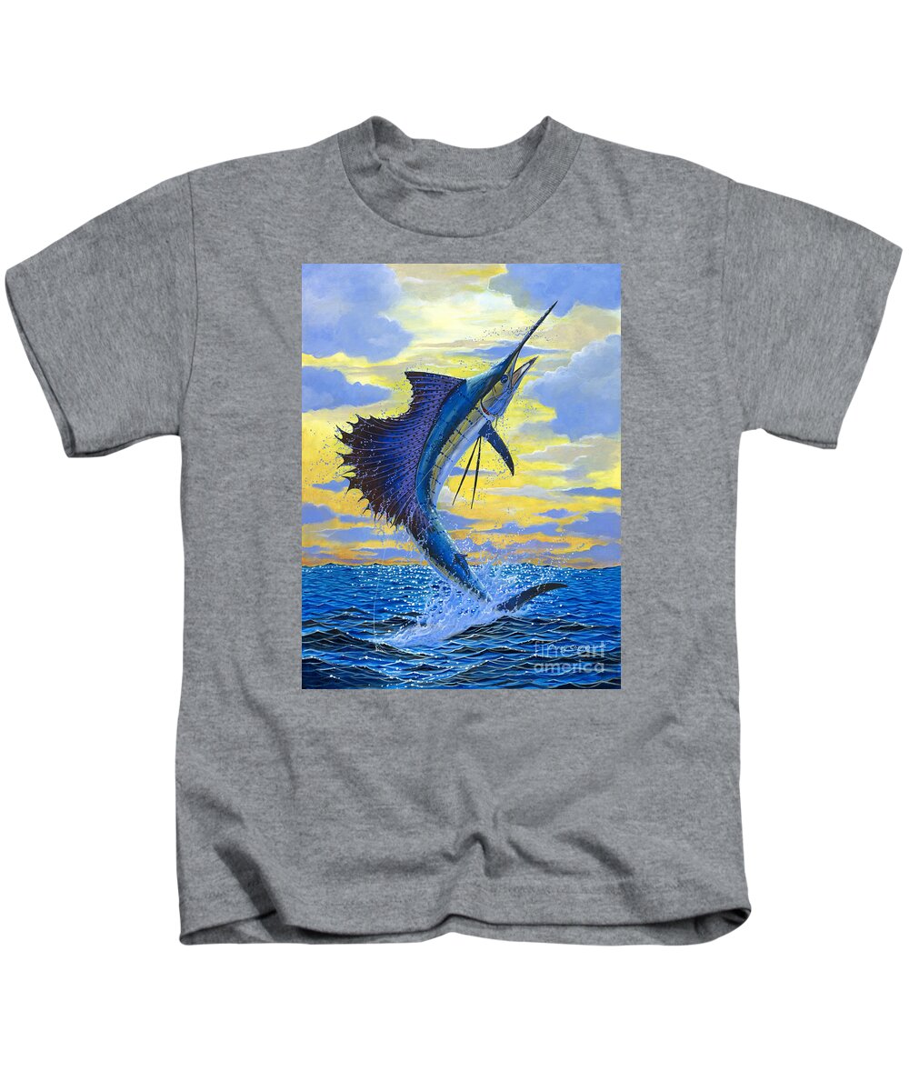 Sailfish Kids T-Shirt featuring the painting Sailfish Point OFF00158 by Carey Chen