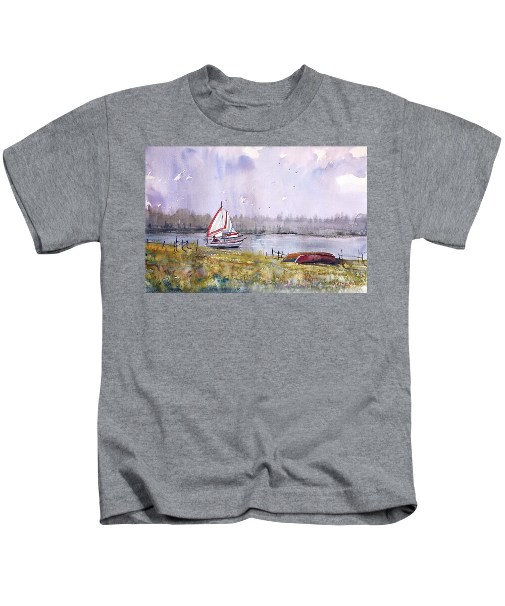 Ryan Radke Kids T-Shirt featuring the painting Sailing on White Sand Lake by Ryan Radke