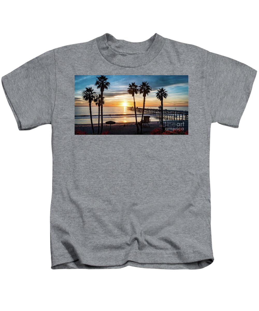 Beach Kids T-Shirt featuring the photograph San Clemente Pier at Sunset by David Levin